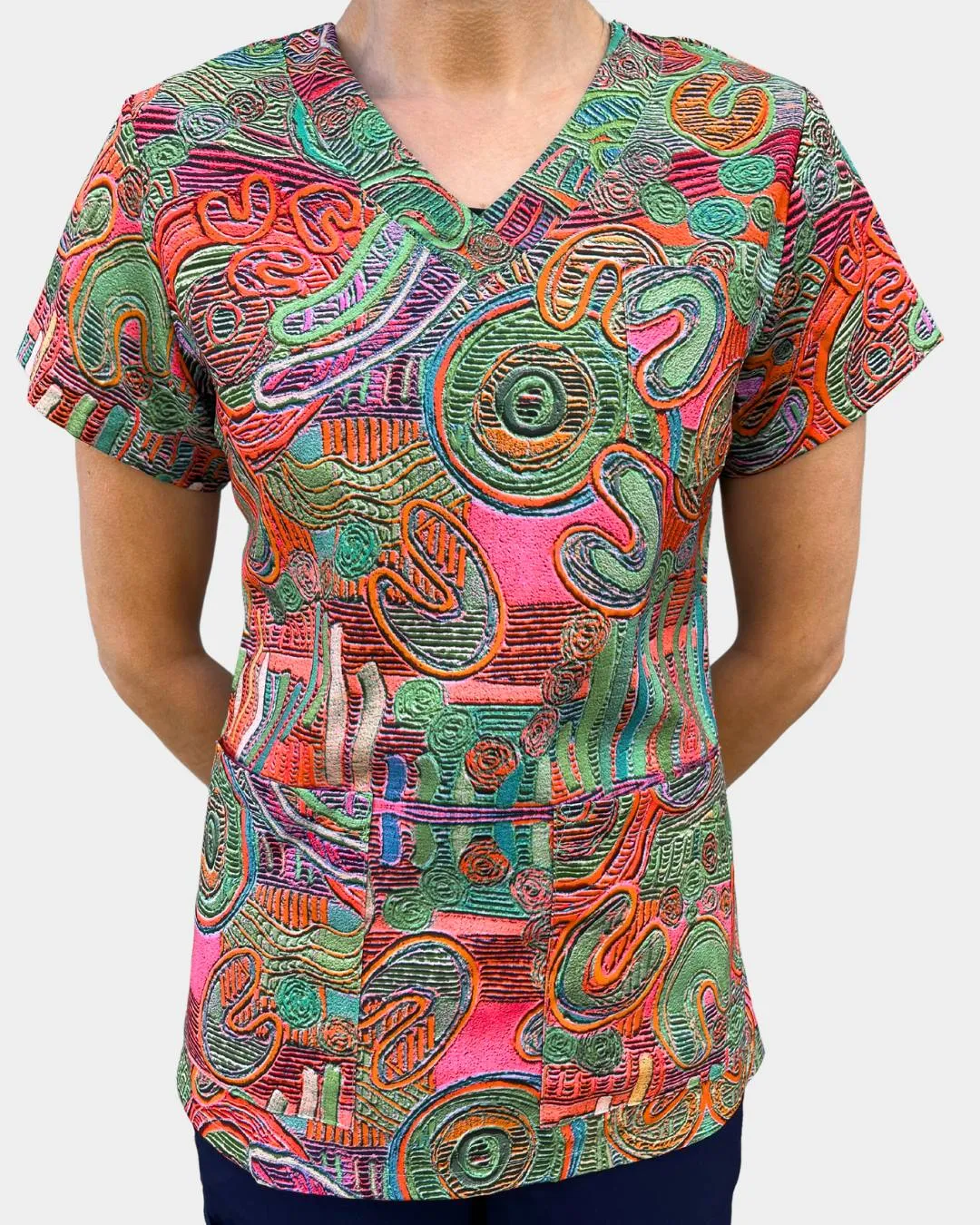 Indigenous Patterned Women's Scrub Top - by Saretta Fielding