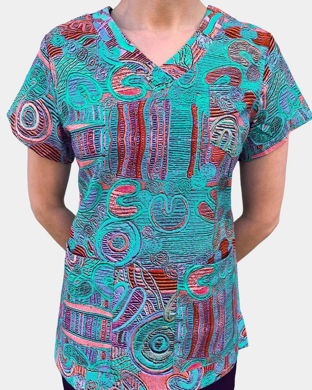 Indigenous Patterned Women's Scrub Top - by Saretta Fielding
