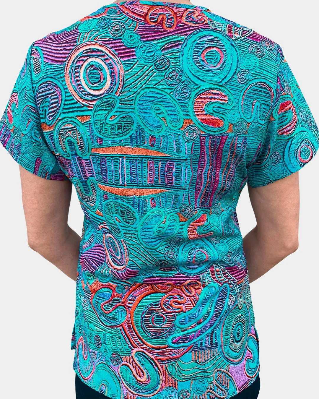 Indigenous Patterned Women's Scrub Top - by Saretta Fielding
