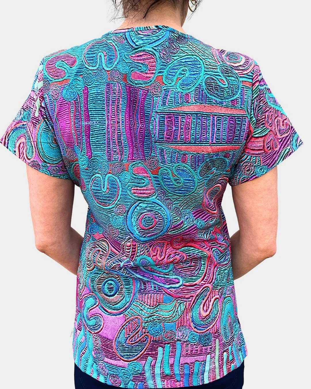 Indigenous Patterned Women's Scrub Top - by Saretta Fielding