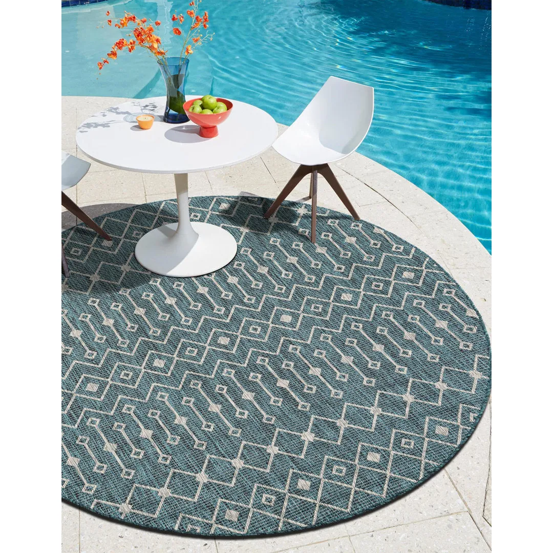 Innsbrook Southwestern Power Loom Teal Indoor/Outdoor Area Rug Laurel Foundry Modern Farmhouse® Rug Size: Round 12'