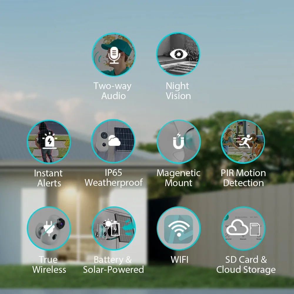 IP Camera Wifi Wireless Solar Panel 1080P Night Vision Battery Rechargeable Waterproof Home Security Cam PIR Motion