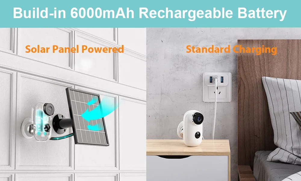 IP Camera Wifi Wireless Solar Panel 1080P Night Vision Battery Rechargeable Waterproof Home Security Cam PIR Motion