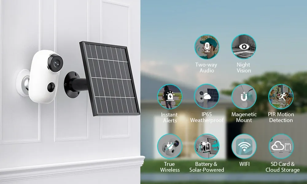 IP Camera Wifi Wireless Solar Panel 1080P Night Vision Battery Rechargeable Waterproof Home Security Cam PIR Motion