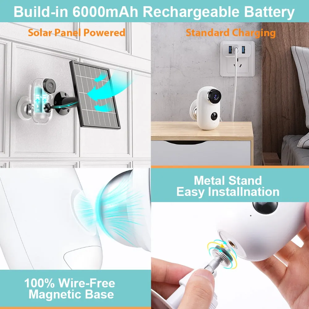 IP Camera Wifi Wireless Solar Panel 1080P Night Vision Battery Rechargeable Waterproof Home Security Cam PIR Motion