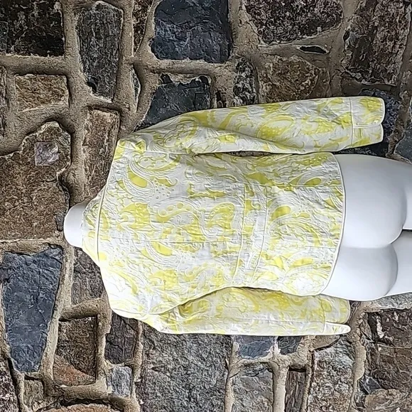 J. Crew Brocade Yellow White Paisley Open Front Blazer Jacket Size 2