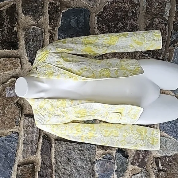 J. Crew Brocade Yellow White Paisley Open Front Blazer Jacket Size 2