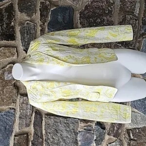 J. Crew Brocade Yellow White Paisley Open Front Blazer Jacket Size 2