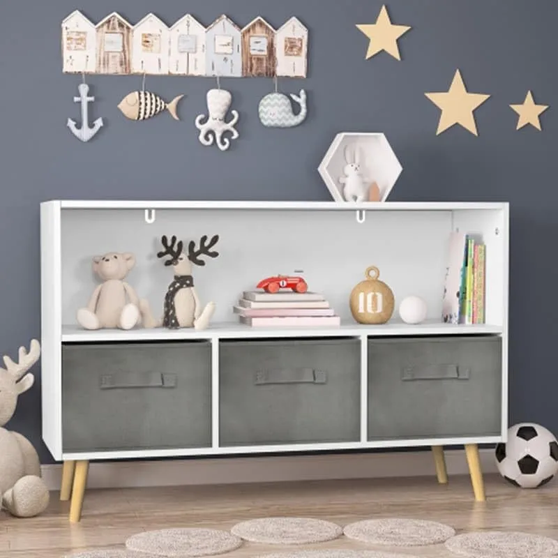 Kids Bookcase with Collapsible Fabric Drawers Children's Book