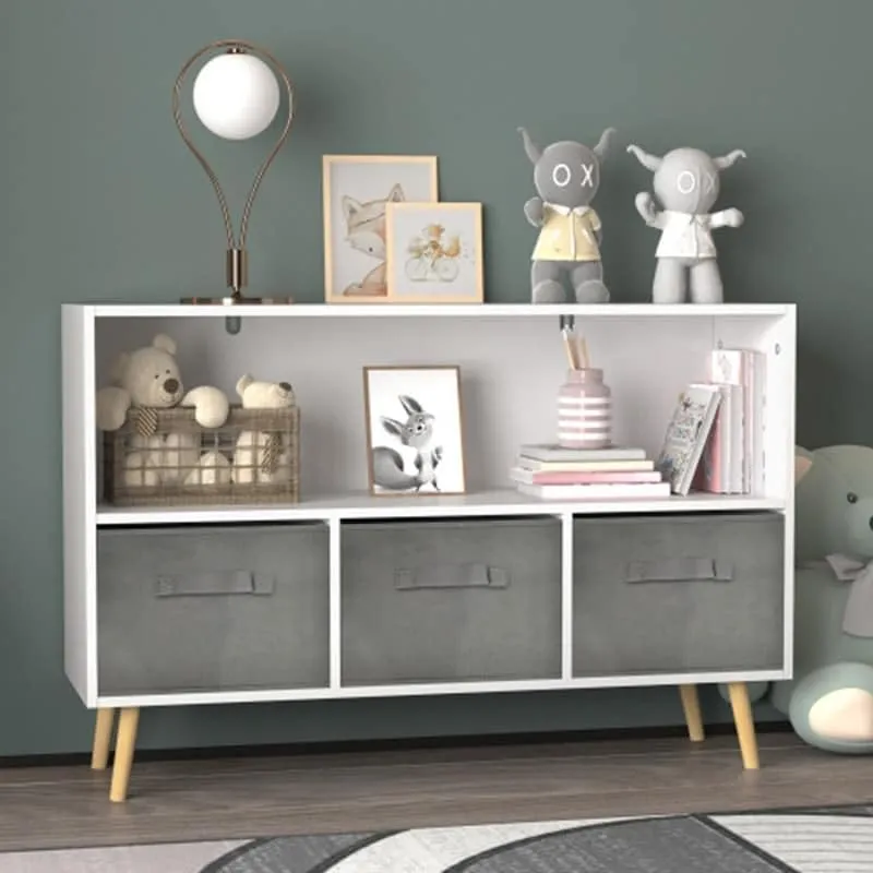 Kids Bookcase with Collapsible Fabric Drawers Children's Book