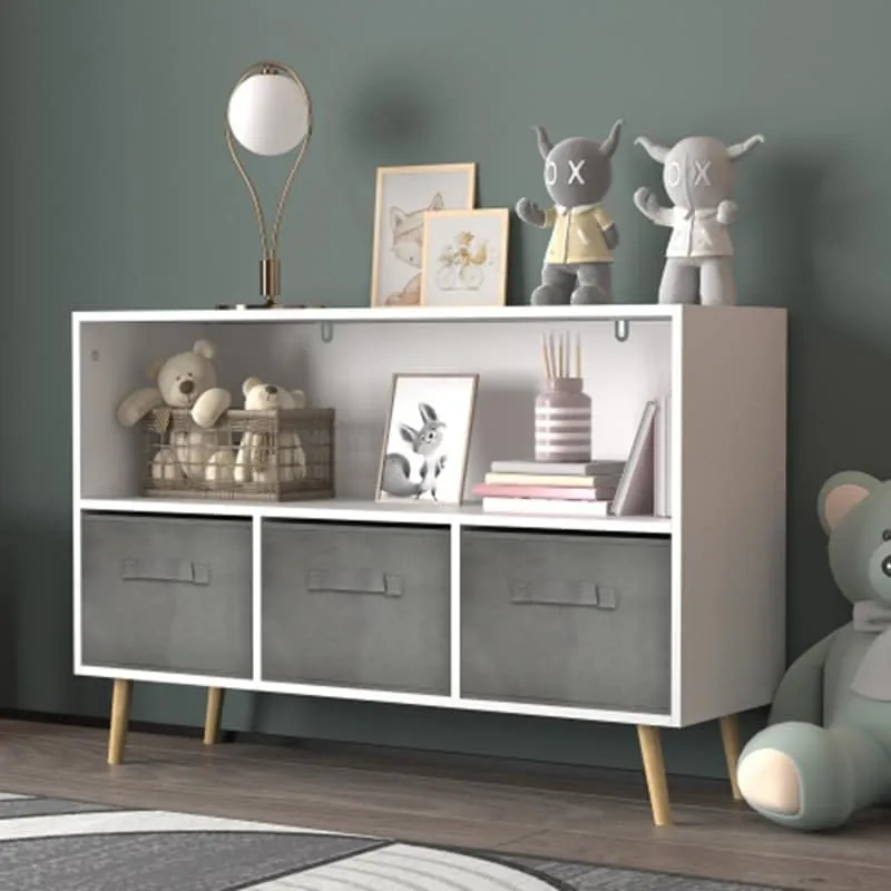 Kids Bookcase with Collapsible Fabric Drawers Children's Book