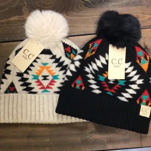 Kids Patterned Pom Beanie