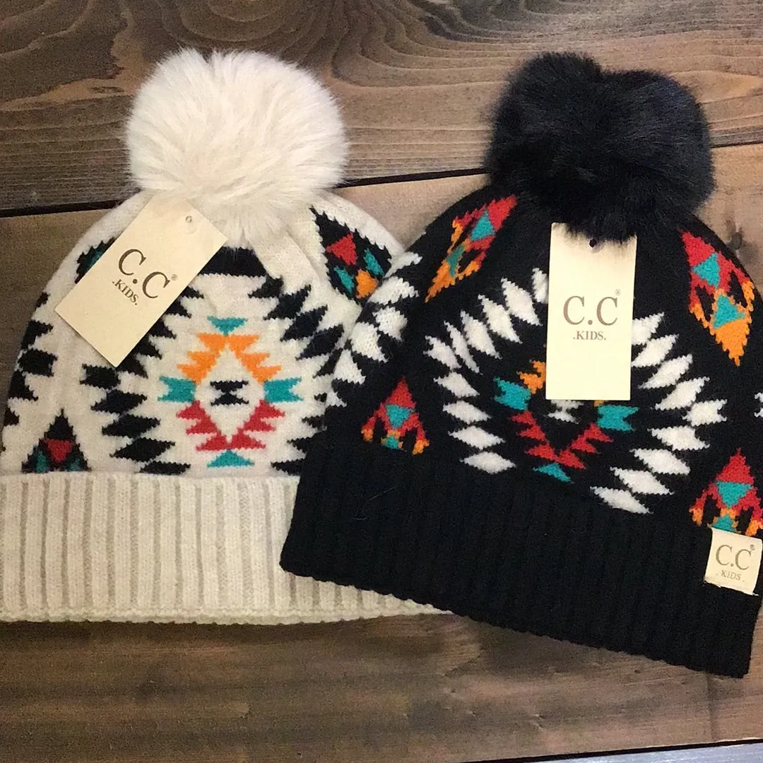 Kids Patterned Pom Beanie