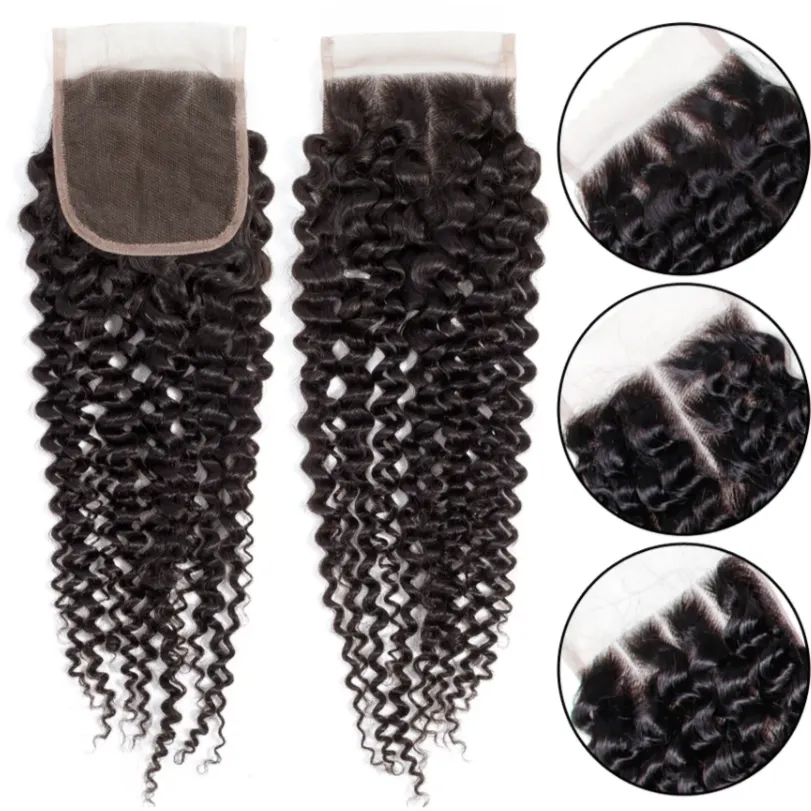 Kinky Curly Human Hair Closure 4*4 Lace Closure Natural Color MYLOCKME
