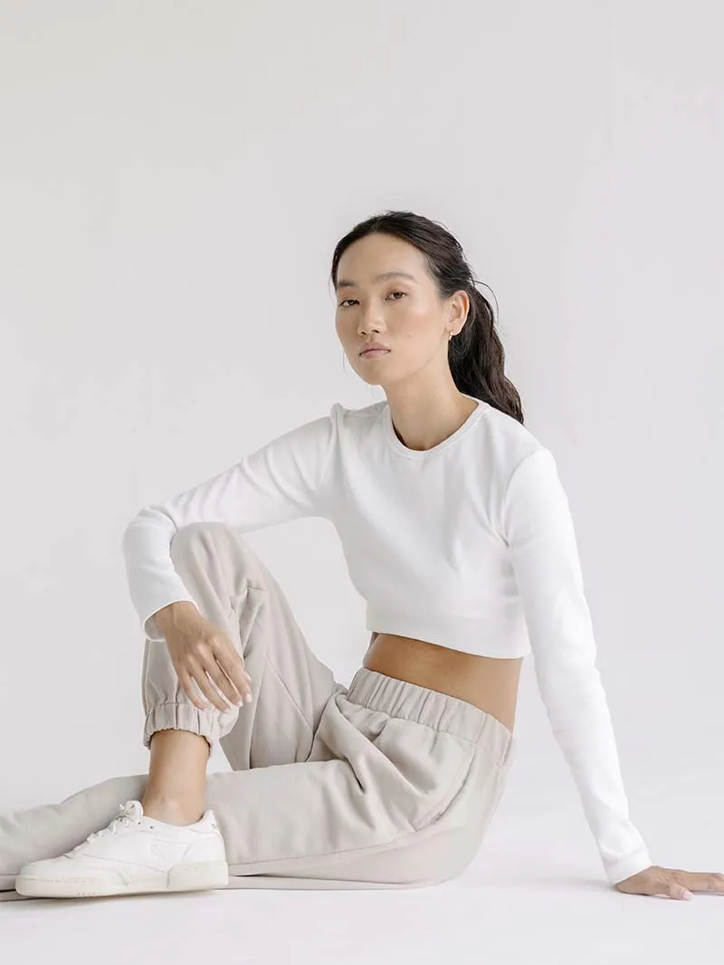 Krótki Longsleeve Center, Soft Cream