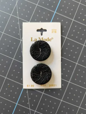 La Mode Buttons - Black Patterned - 1 Inch
