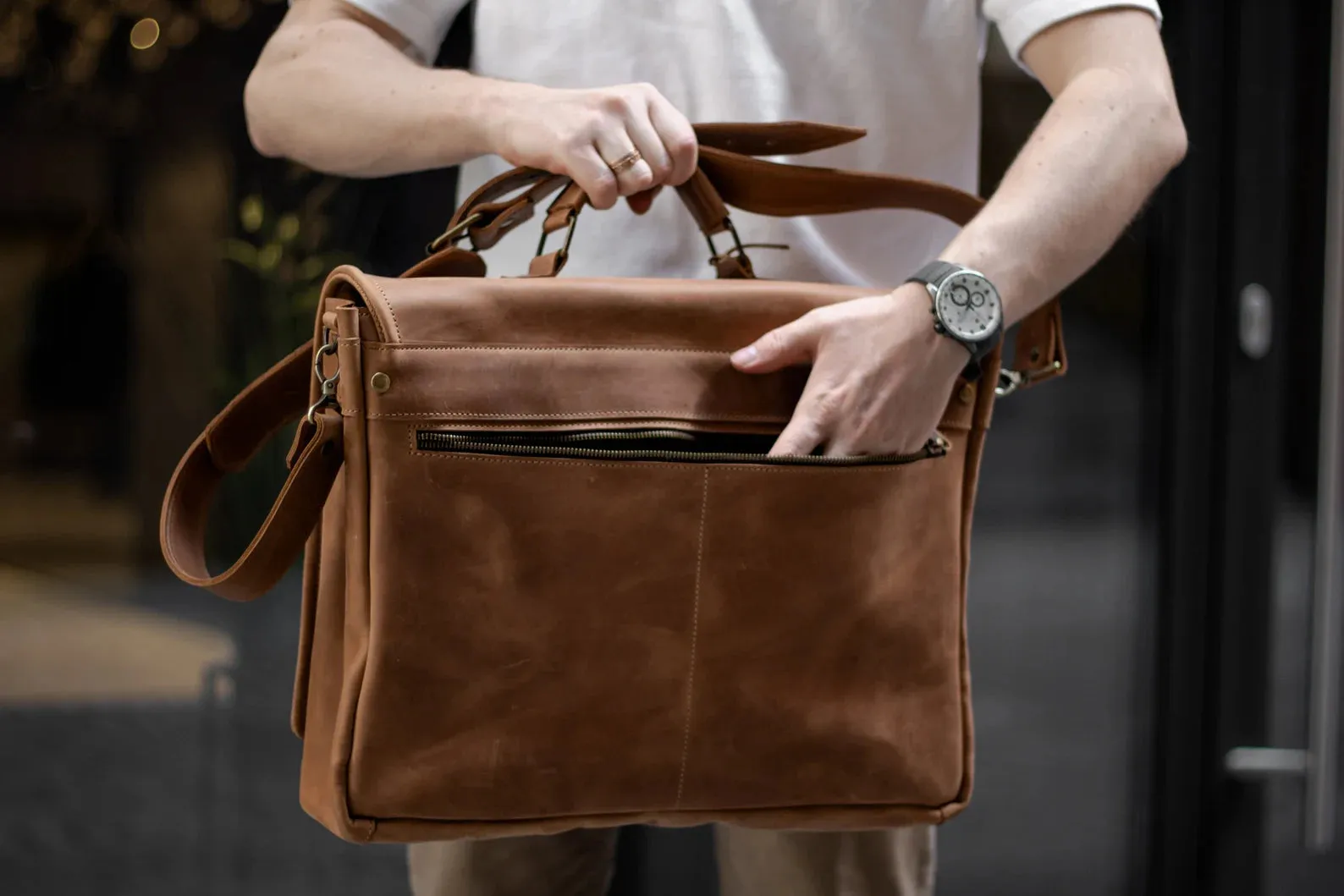 Laptop Bag for Men, Leather Briefcase