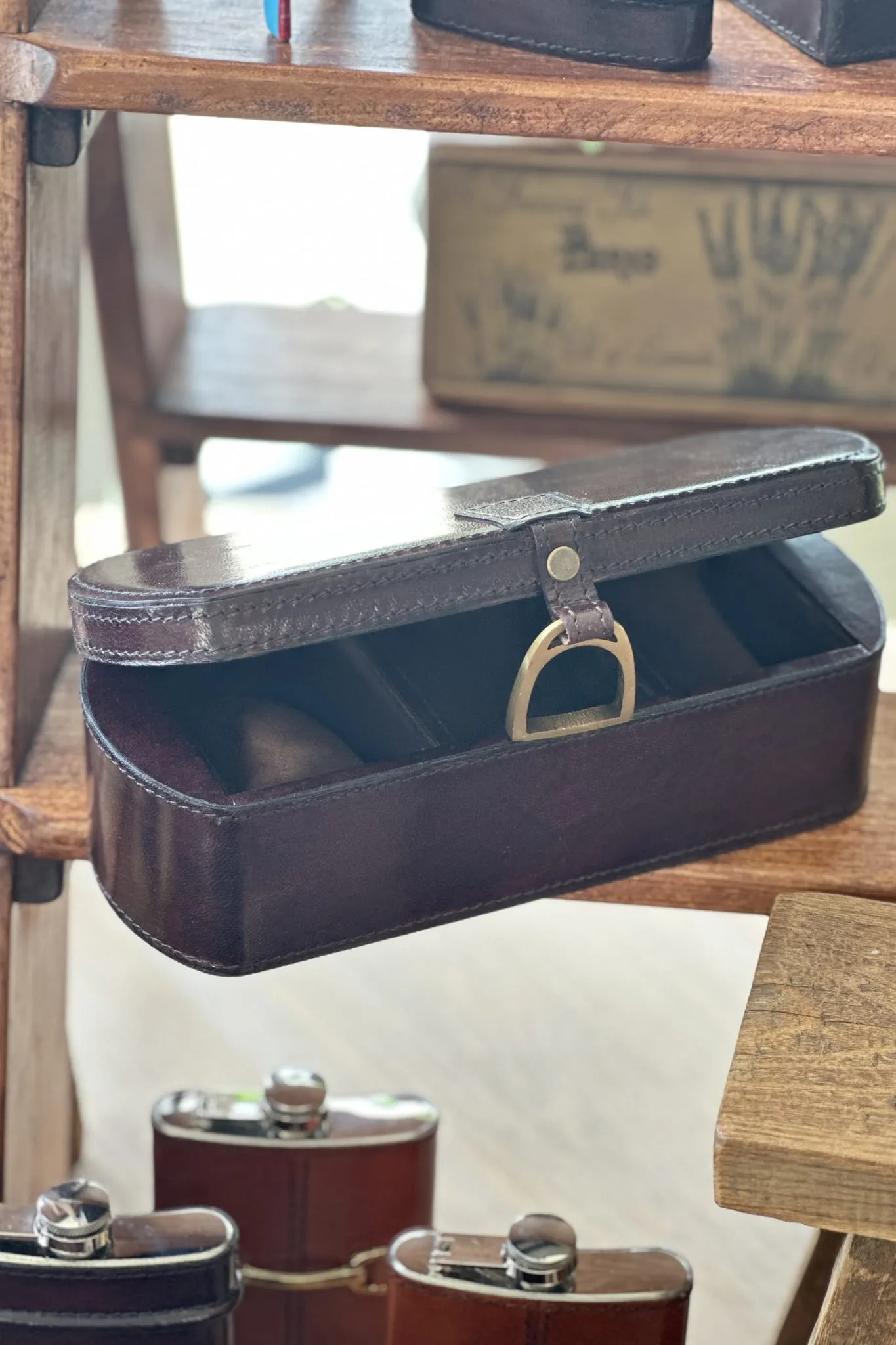 Leather 3 Watch Holder - Chocolate Brown