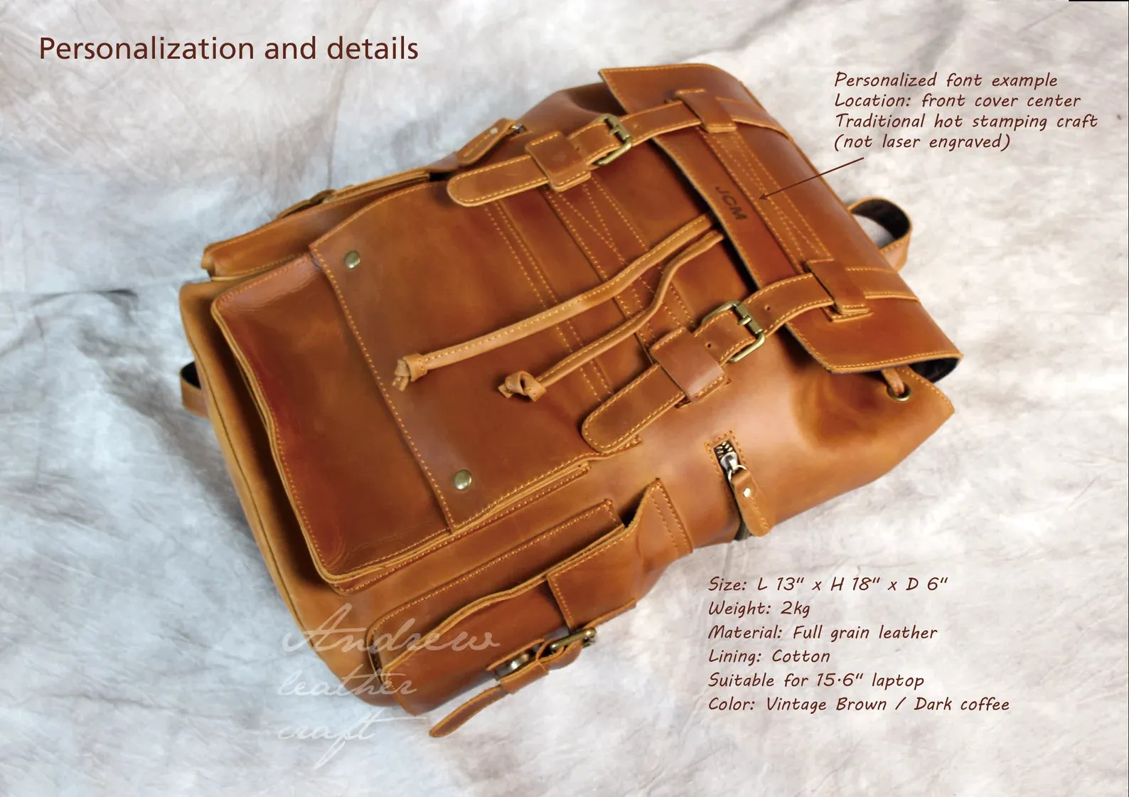 Leather Backpack, Full Grain Leather Bag