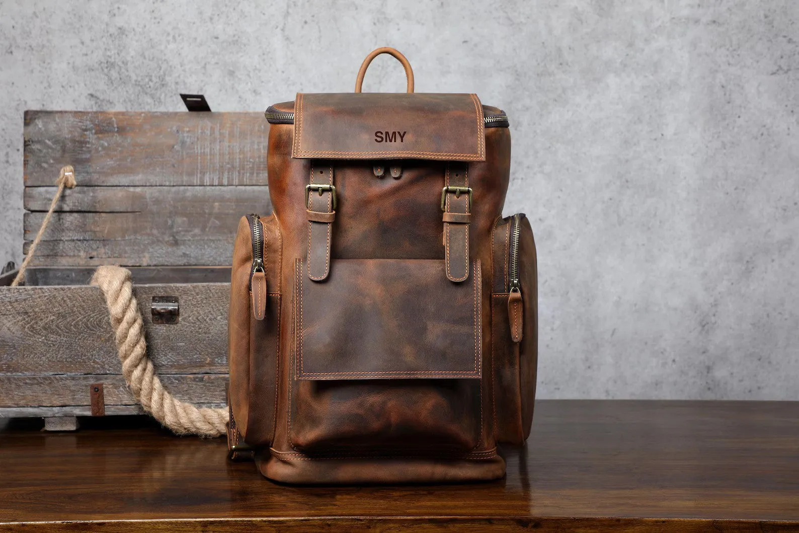 Leather Backpack Leather Travel Knapsack