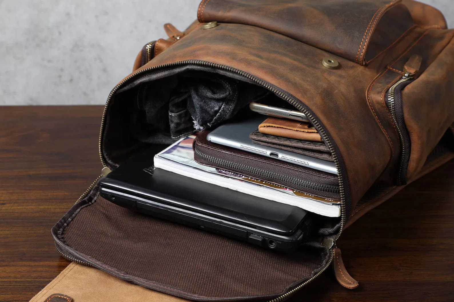 Leather Backpack Leather Travel Knapsack