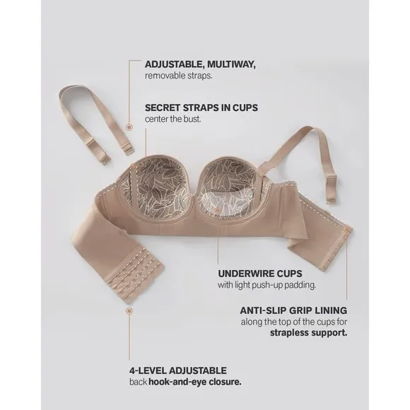 Leonisa Strapless Underwire Bras for Women Full Coverage - Supportive Bras for