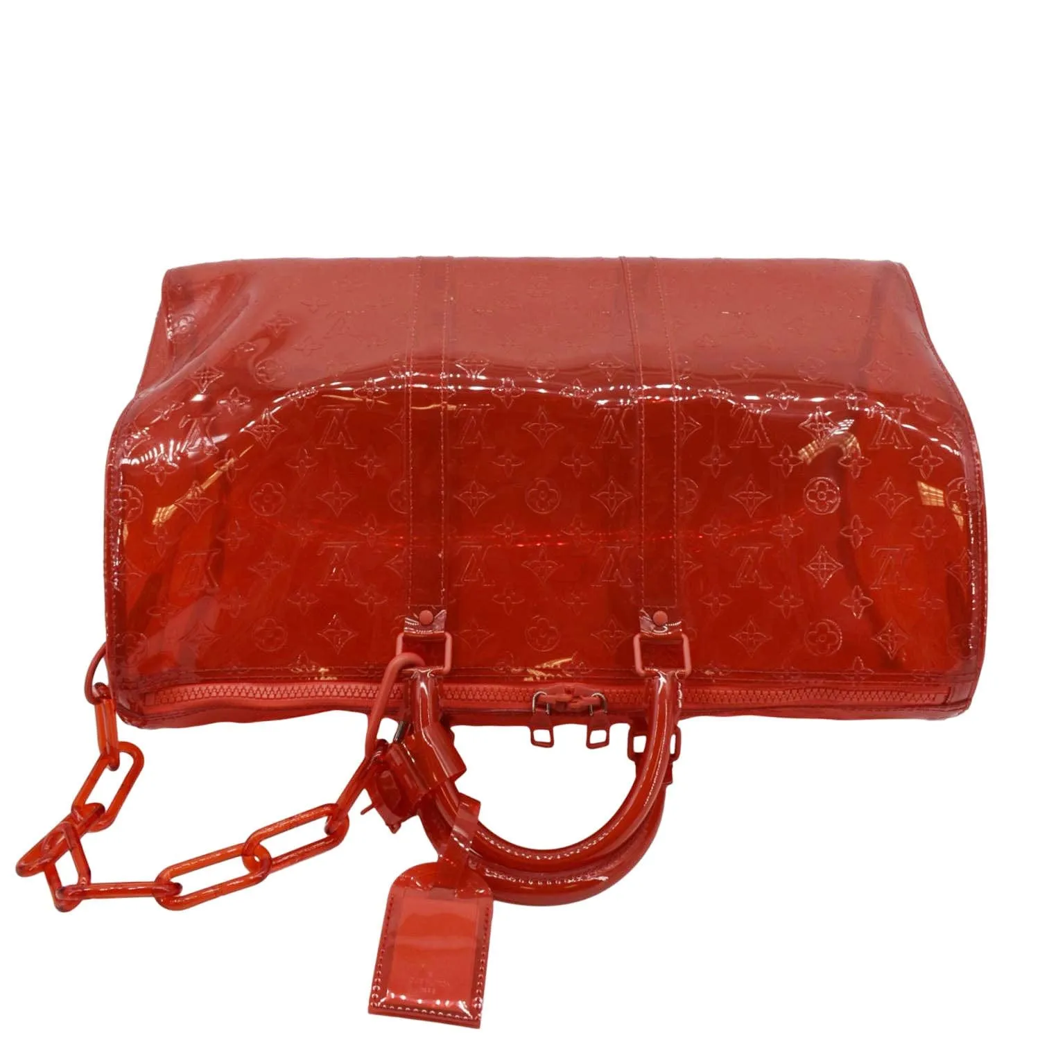 LOUIS VUITTON Keepall 50 Bandouliere Transparent PVC Travel Bag Red