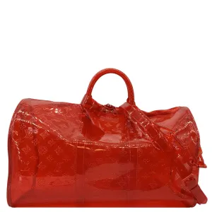 LOUIS VUITTON Keepall 50 Bandouliere Transparent PVC Travel Bag Red