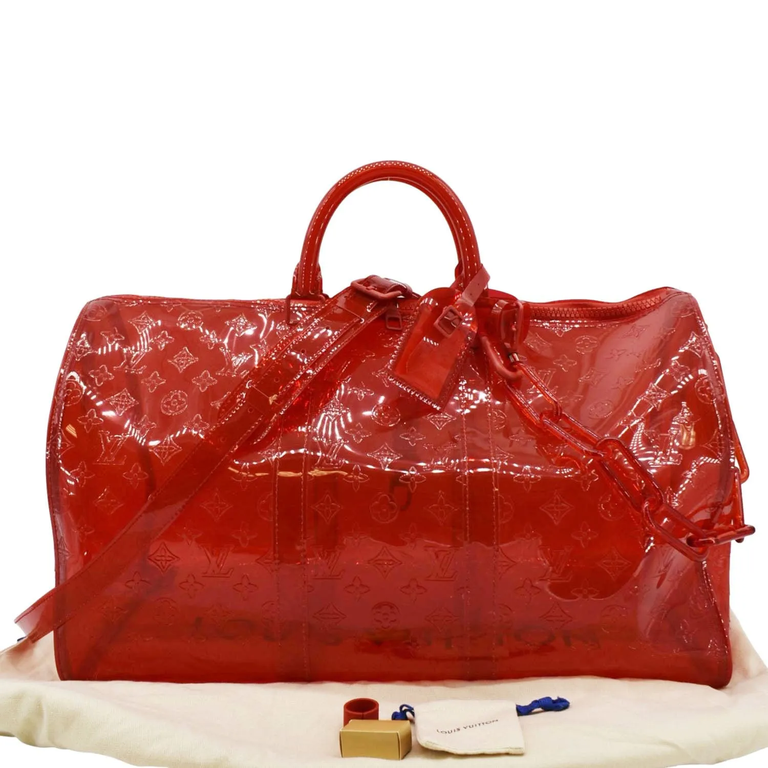 LOUIS VUITTON Keepall 50 Bandouliere Transparent PVC Travel Bag Red