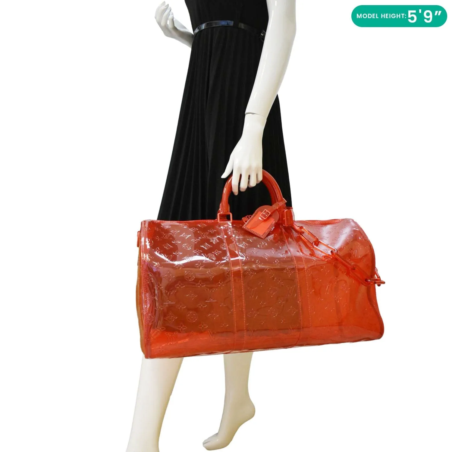 LOUIS VUITTON Keepall 50 Bandouliere Transparent PVC Travel Bag Red