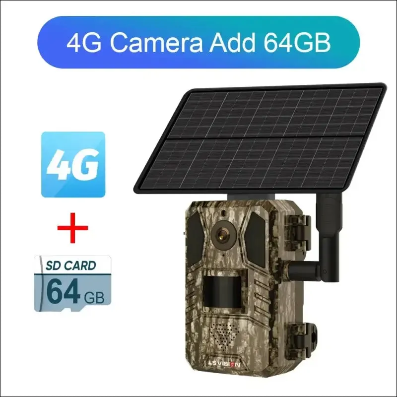 Ls vision solar hunting trail camera 14mp 4g sim card ip66 waterproof 20m pir motion detection