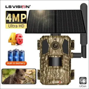 Ls vision solar hunting trail camera 14mp 4g sim card ip66 waterproof 20m pir motion detection