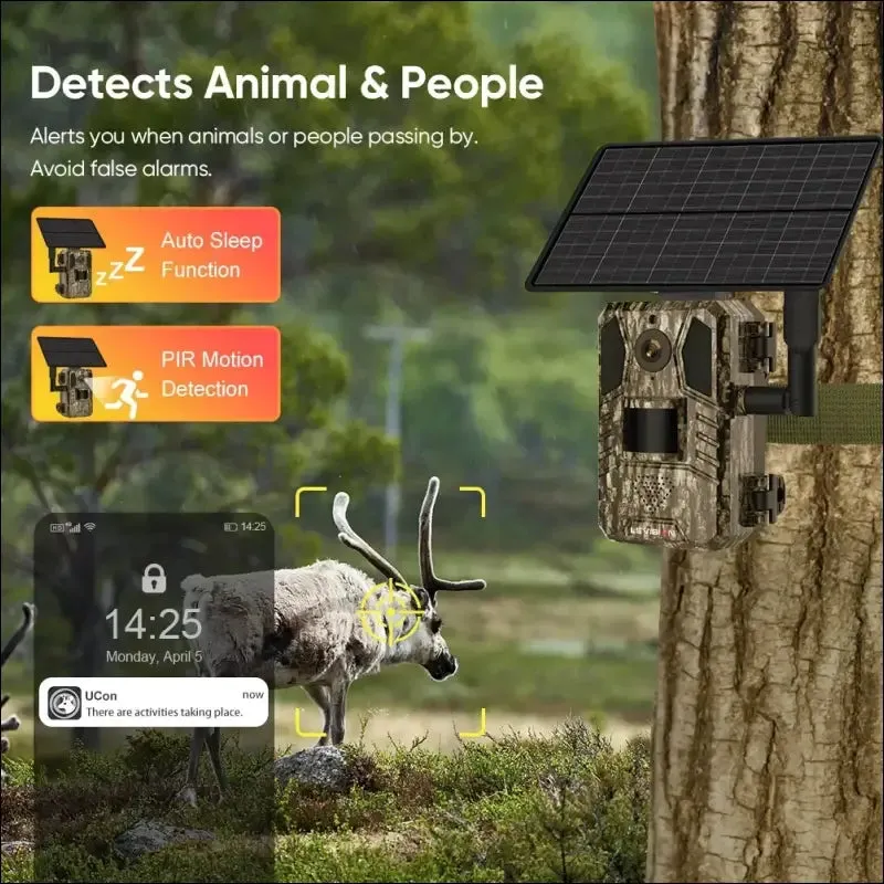 Ls vision solar hunting trail camera 14mp 4g sim card ip66 waterproof 20m pir motion detection