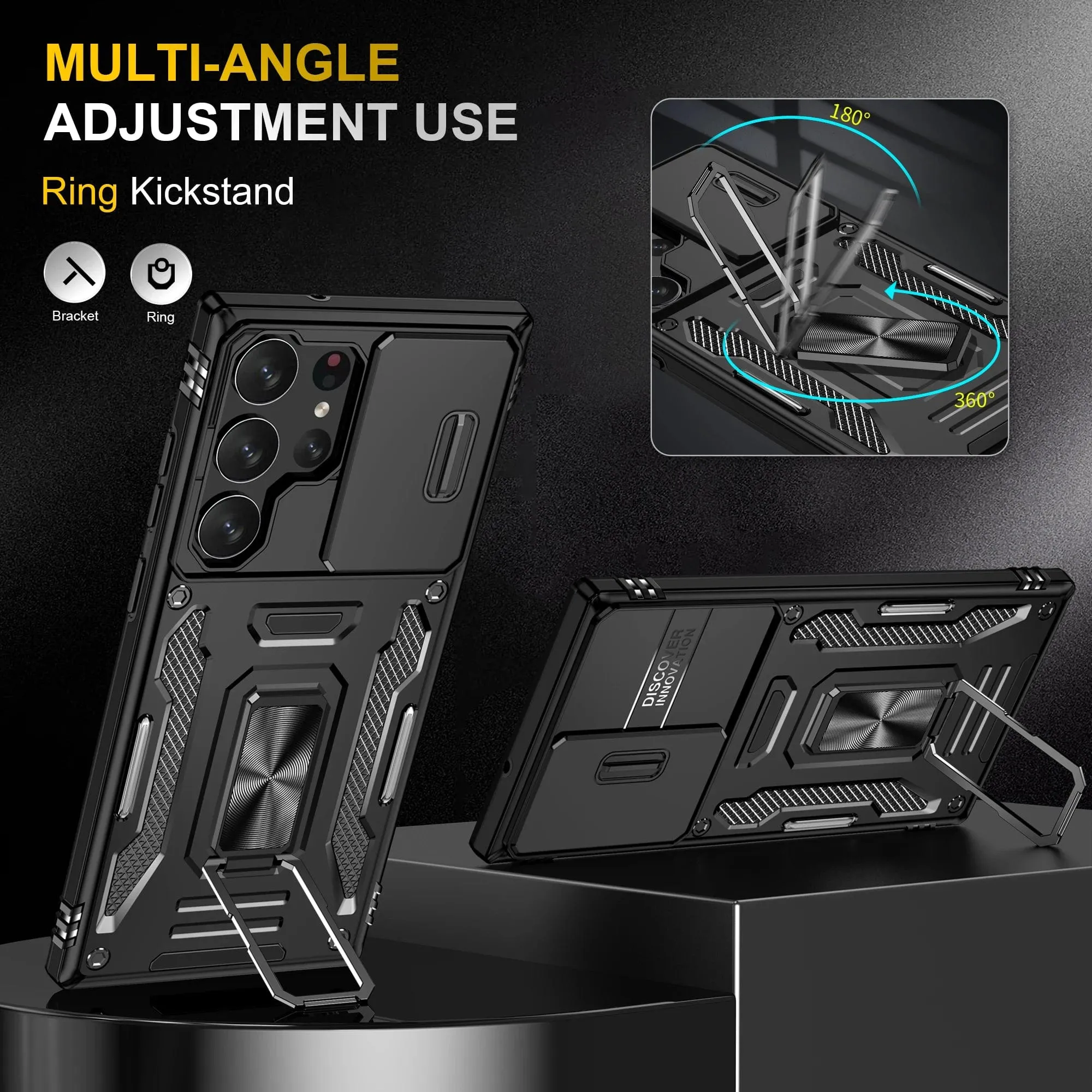 Magnetic Case With Kickstand & Camera Cover For Samsung S Series
