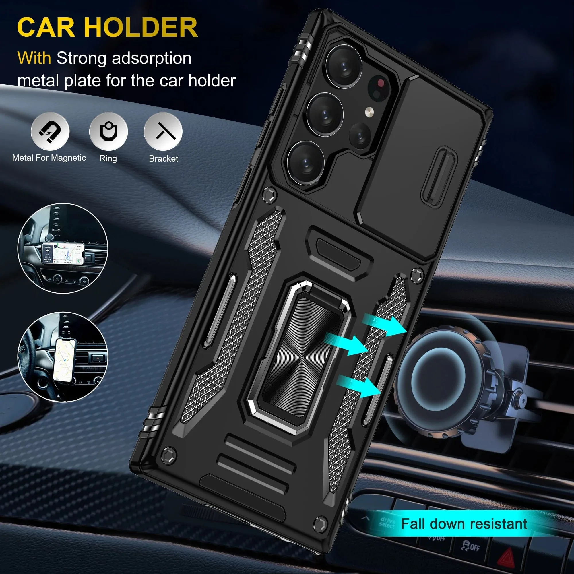 Magnetic Case With Kickstand & Camera Cover For Samsung S Series