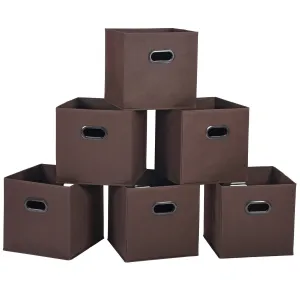 MaidMAX Cloth Storage Bins Cubes Baskets Containers with Dual Plastic Handles for Home Closet Bedroom Drawers Organizers, Foldable, Coffee, Set of 6
