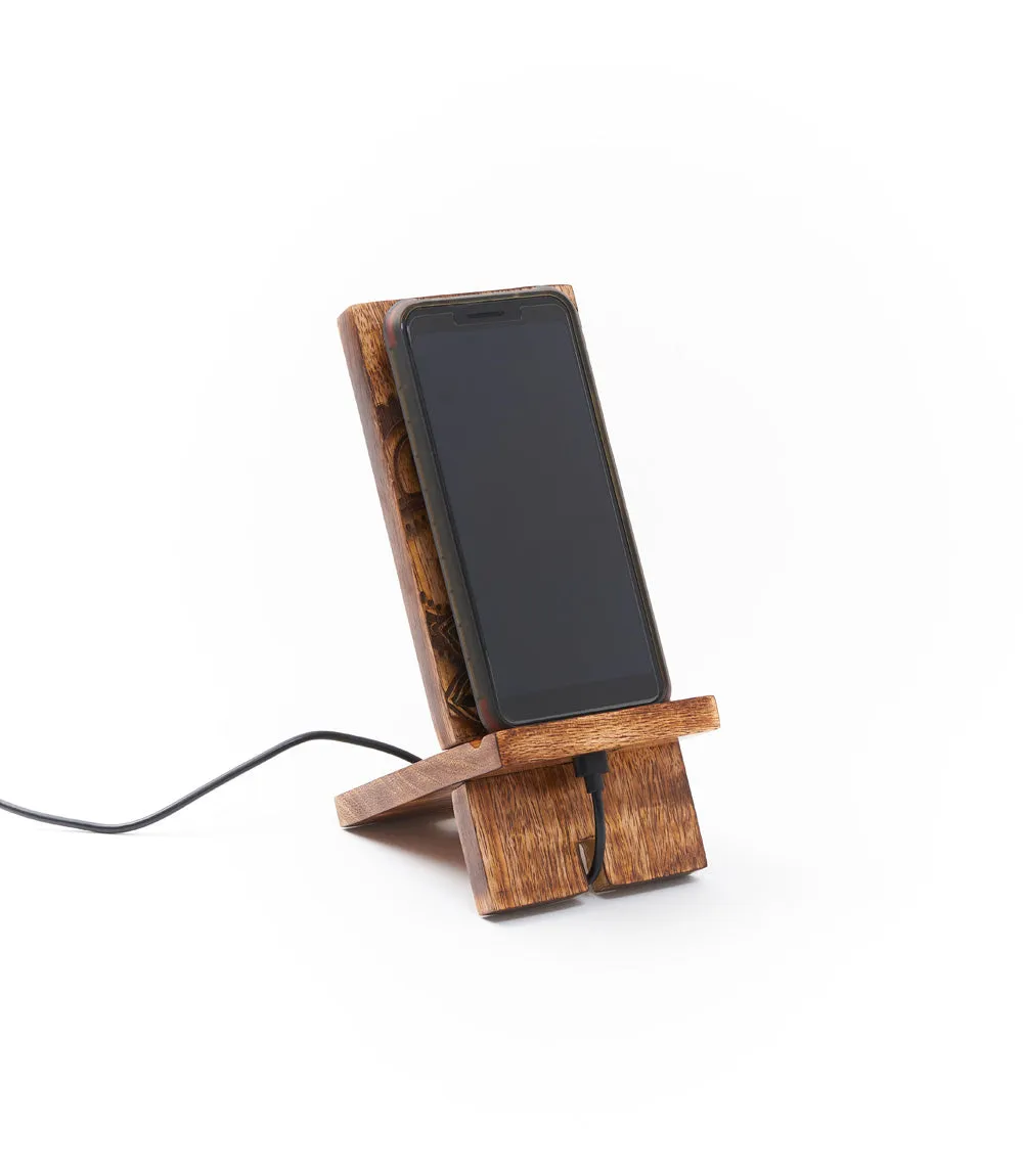 Mandala Phone Holder - Mango Wood, Brass Inlay by Matr Boomie