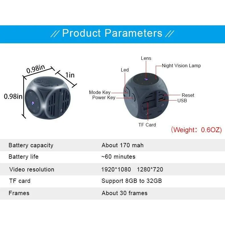 Mini 1080P Action Camera: 140° FOV Built-in Battery, Timestamp, Motion Capture