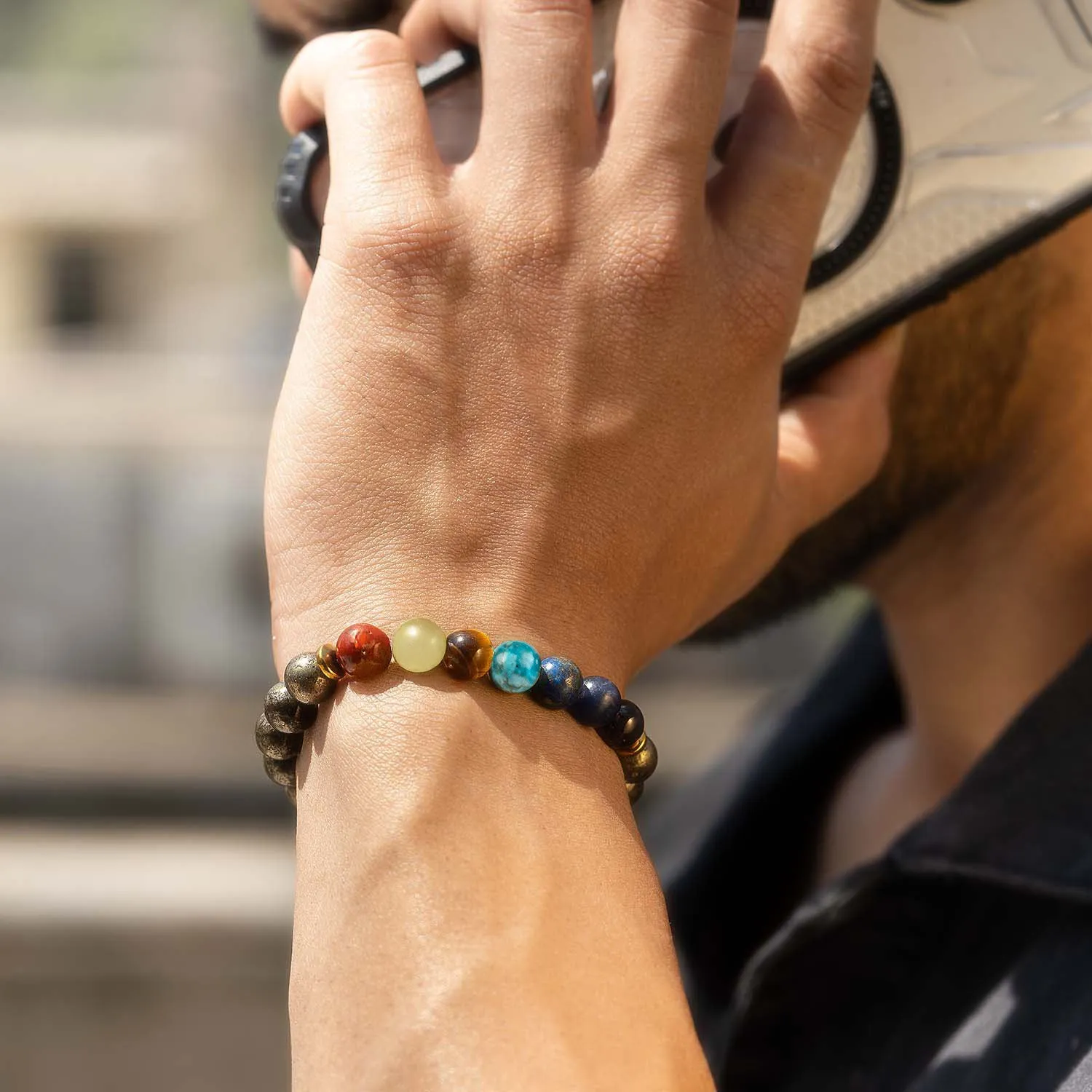 Money Magnet Pyrite 7 Chakra Natural Stone Bracelet