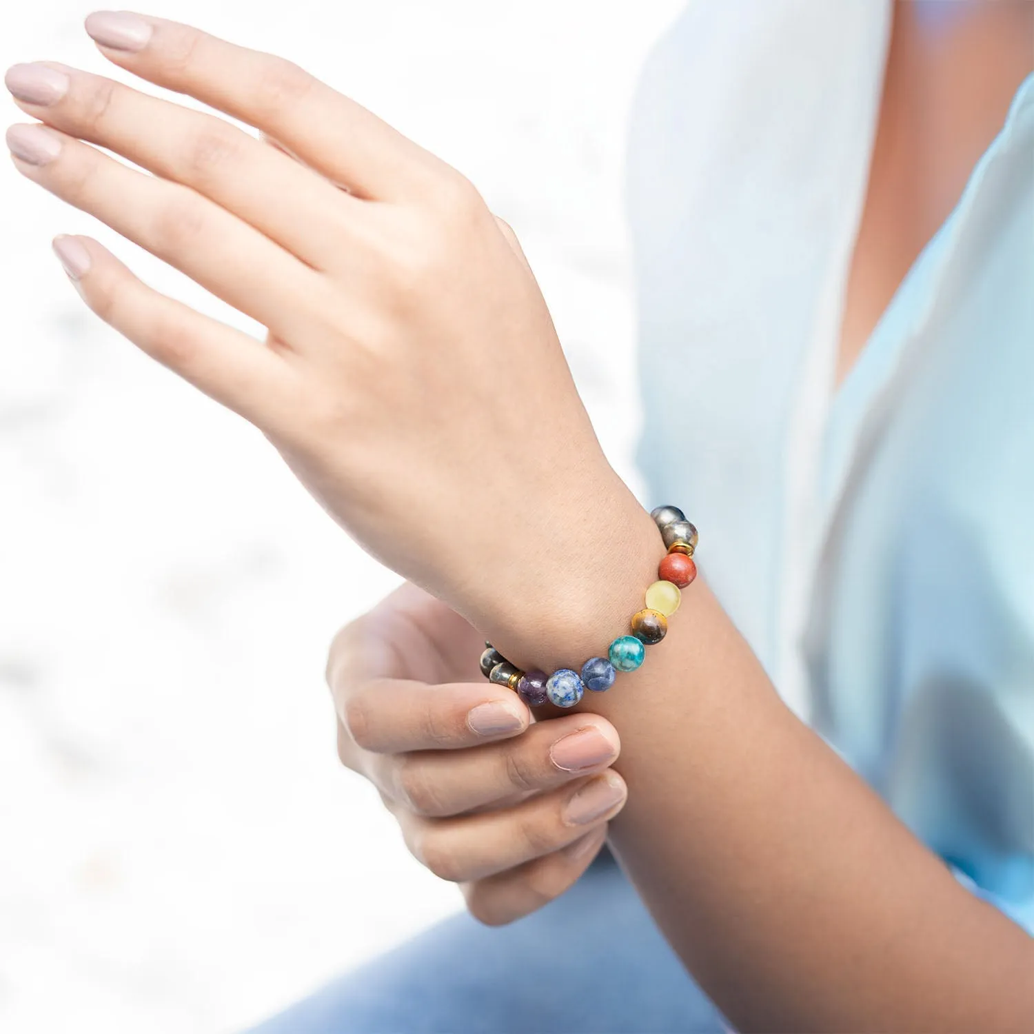 Money Magnet Pyrite 7 Chakra Natural Stone Bracelet