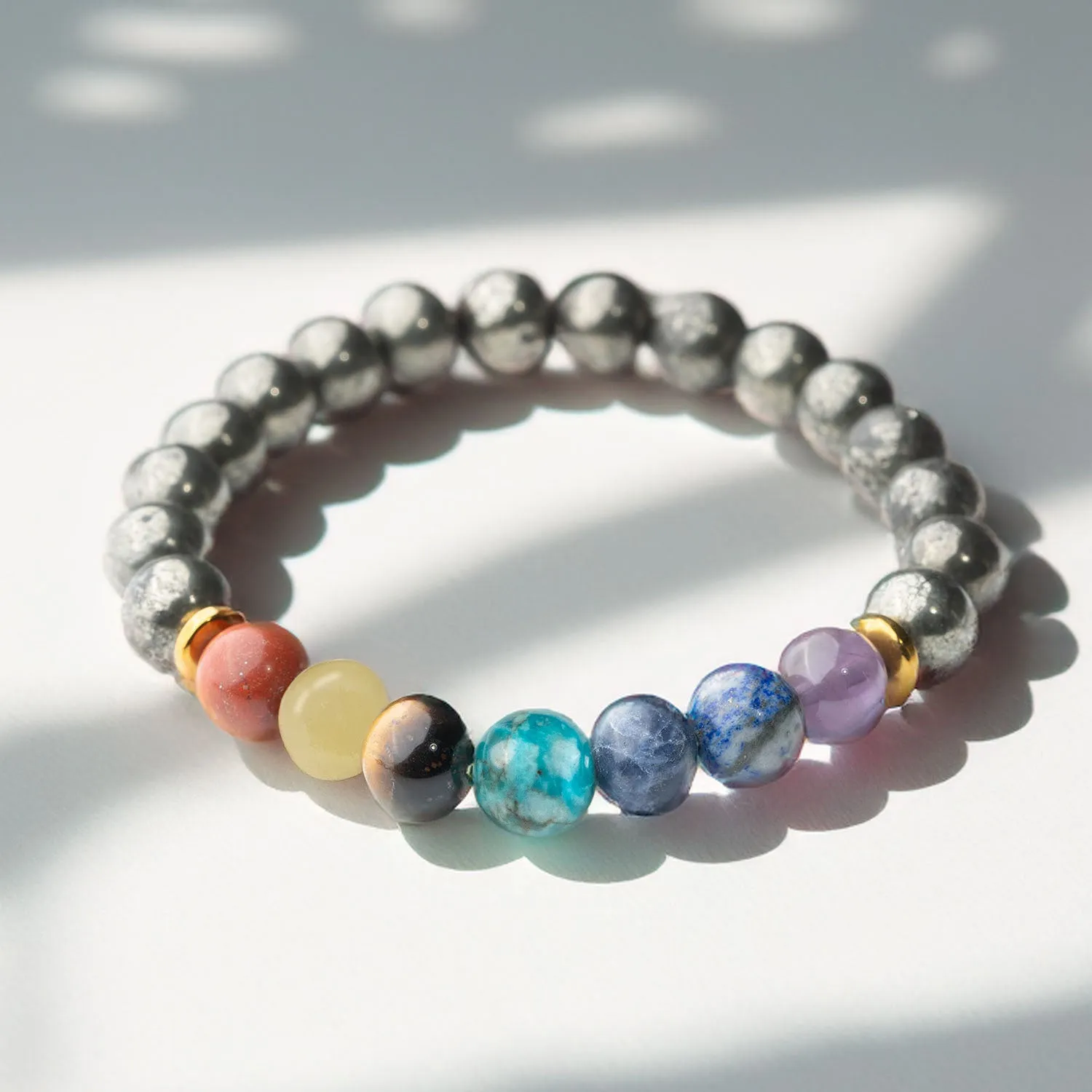 Money Magnet Pyrite 7 Chakra Natural Stone Bracelet
