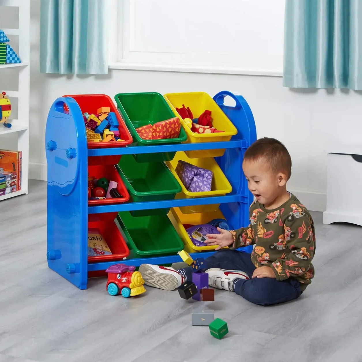 Montessori Children's 9-Bin Toy Storage Unit | Primary Colours