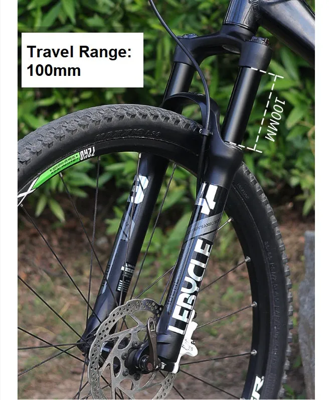 MTB Bike Fork - 27.5" 28.6mm, Spring Suspension, 10cm travel, Aluminum, Black