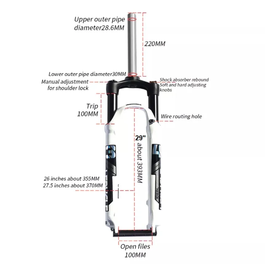 MTB Bike Fork - 27.5" 28.6mm, Spring Suspension, 10cm travel, Aluminum, Black