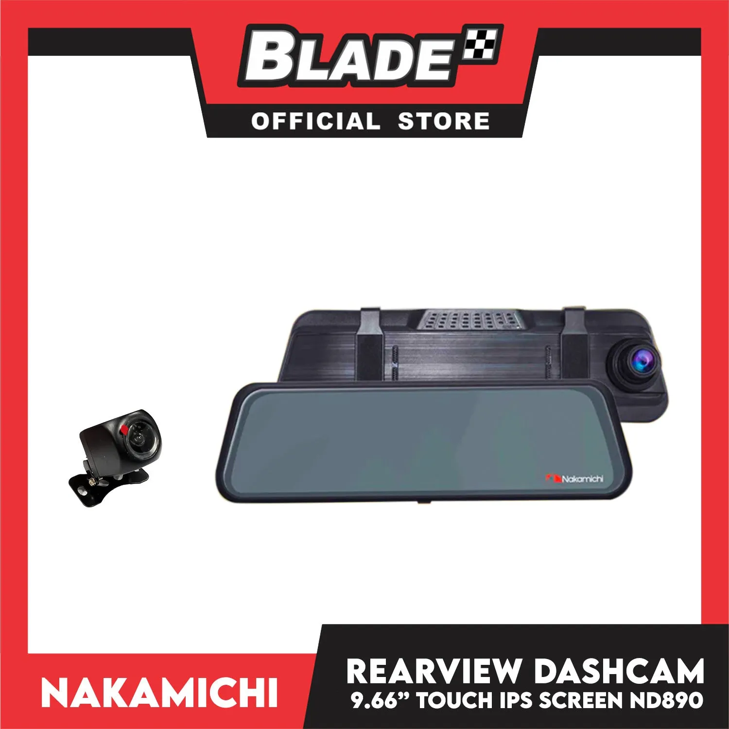 Nakamichi Digital Video Recording (DVR) Front and Rear Dashcam 9.66'' Touch IPS Screen ND890
