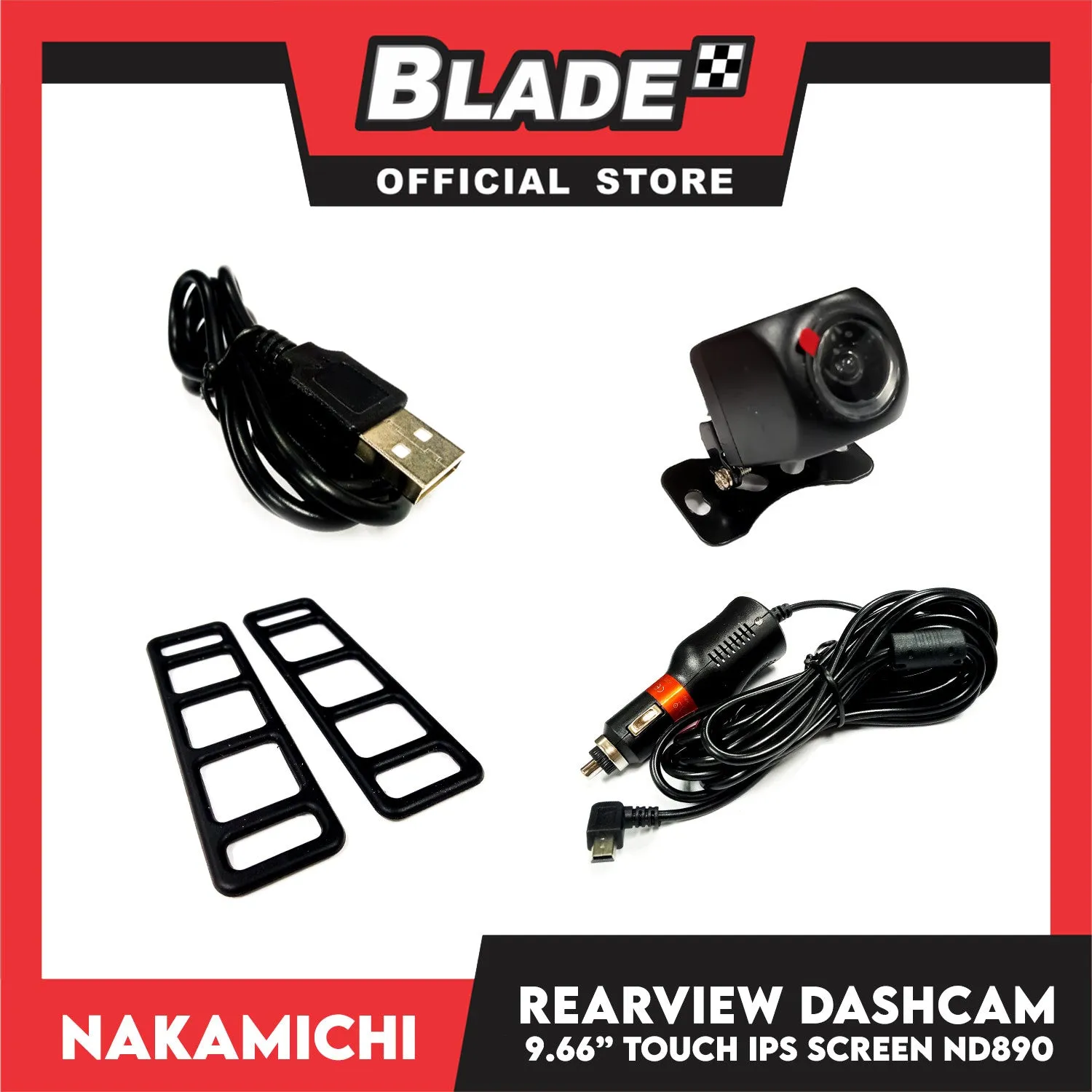 Nakamichi Digital Video Recording (DVR) Front and Rear Dashcam 9.66'' Touch IPS Screen ND890