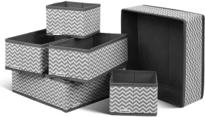 New HOMFA Closet Drawer Organizer Foldable Fabric Cloth Storage Cubes Basket for Underwear, Bras, Socks, 6 Pack Stripe(3 Size)
