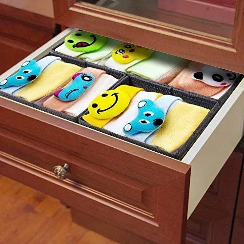 New HOMFA Closet Drawer Organizer Foldable Fabric Cloth Storage Cubes Basket for Underwear, Bras, Socks, 6 Pack Stripe(3 Size)