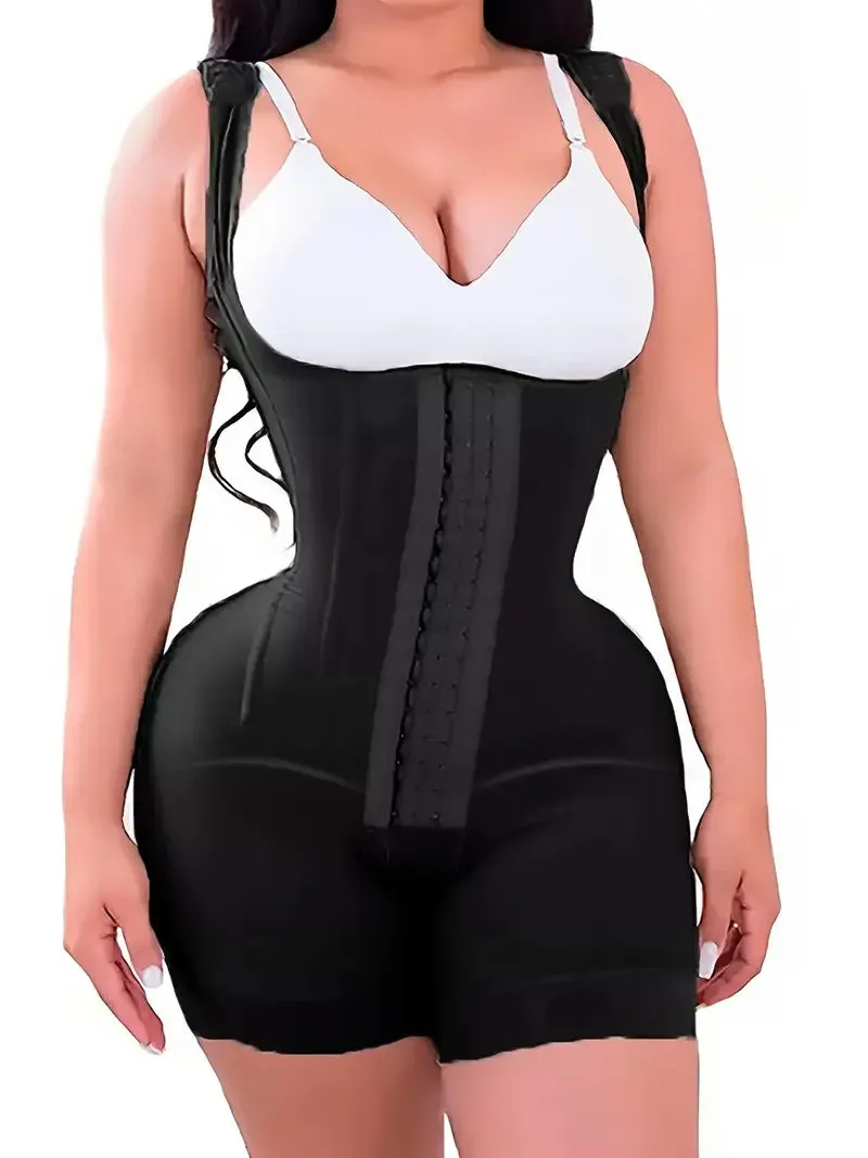 New Lace Trim Boned Shaping Bodysuit, Tummy Control Corset Full Body Shaper, Women's Underwear & Shapewear Black, sz L