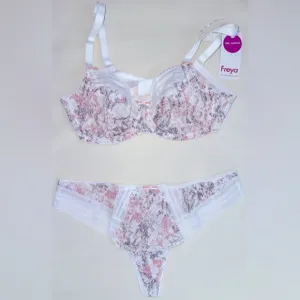 NEW Two Piece Set NWT Freya Underwire Bra Thong Set 32D Lace Animal Print